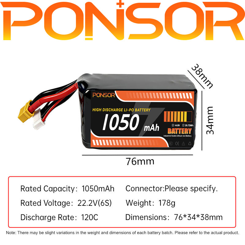 Drone High discharge Li-po battery 1050mAh 4S 6S
