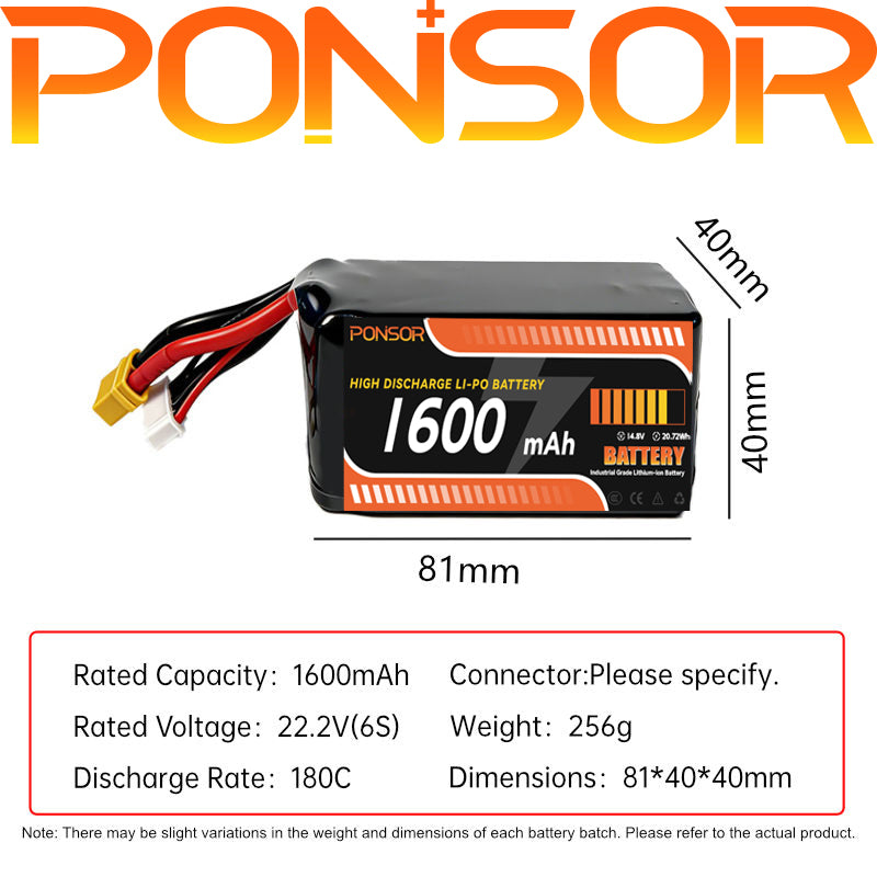 Drone High discharge Li-po battery 1600mAh 6S 180C